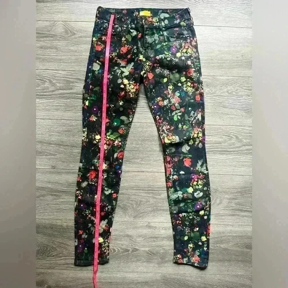 MOTHER Jeans The Looker Magical Forest Floral Print Skinny Black Denim Size 25 - Picture 8 of 9